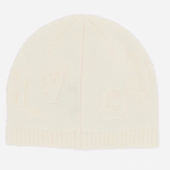 Givenchy Tonal Raised Logo Jacquard Knit Wool Beanie Hat Cream Off White NWT - Picture 4 of 15